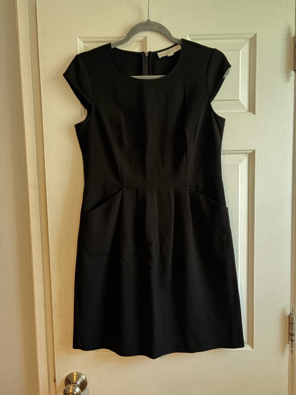 LOFT Black Cap-Sleeve Sheath Dress